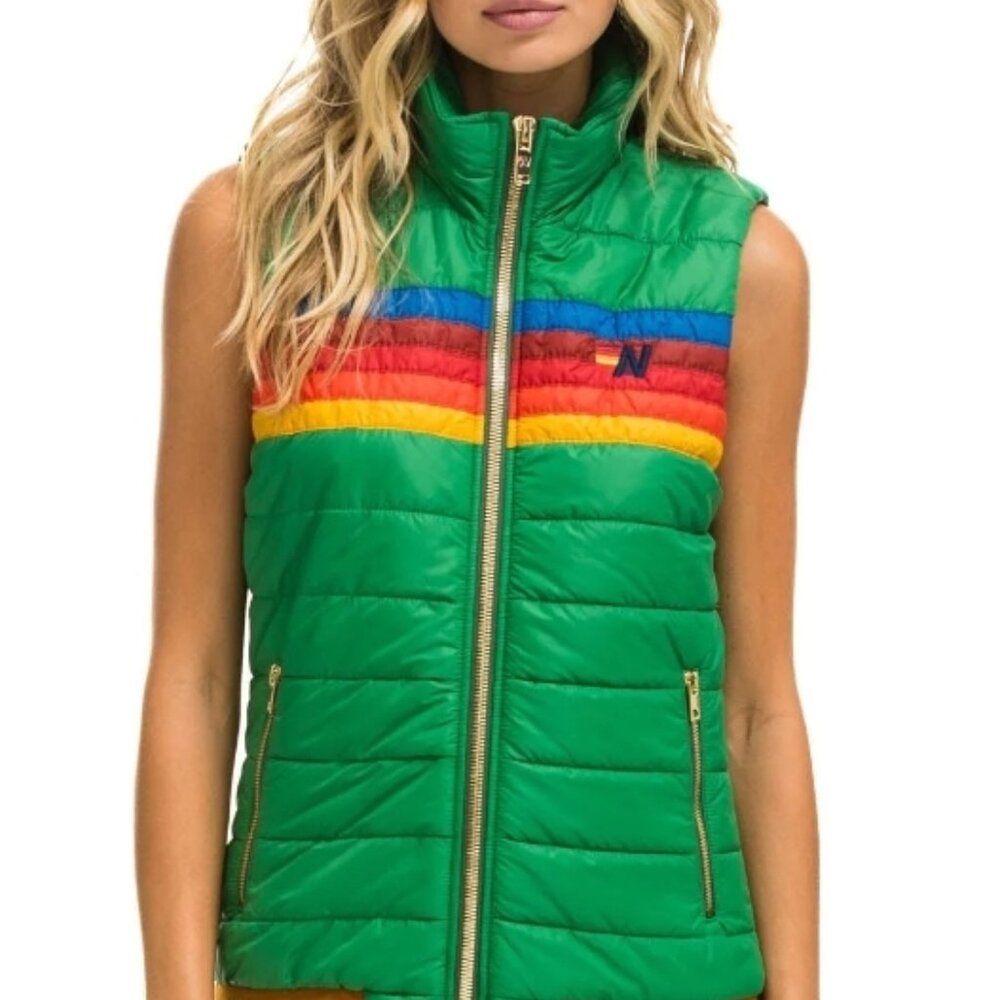 AV Aviator Nation 5 Stripe women's vest puffer green Large
